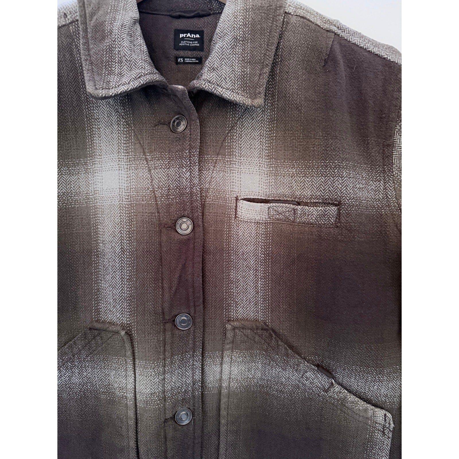 Prana Wool Blend Jacket Womens XS Brown Plaid Button Front Casual Outdoor