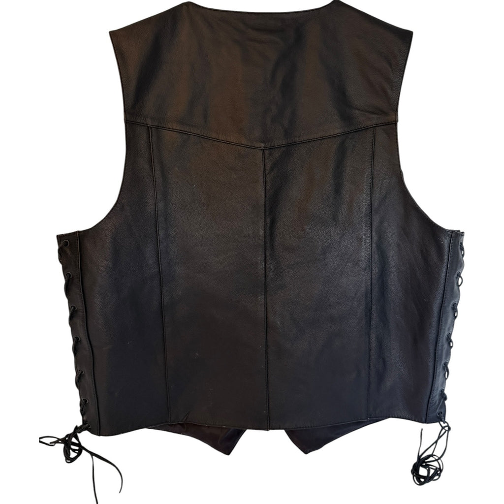 FMC Leather Vest Mens 48 Black Motorcycle Biker Snap Front Vintage