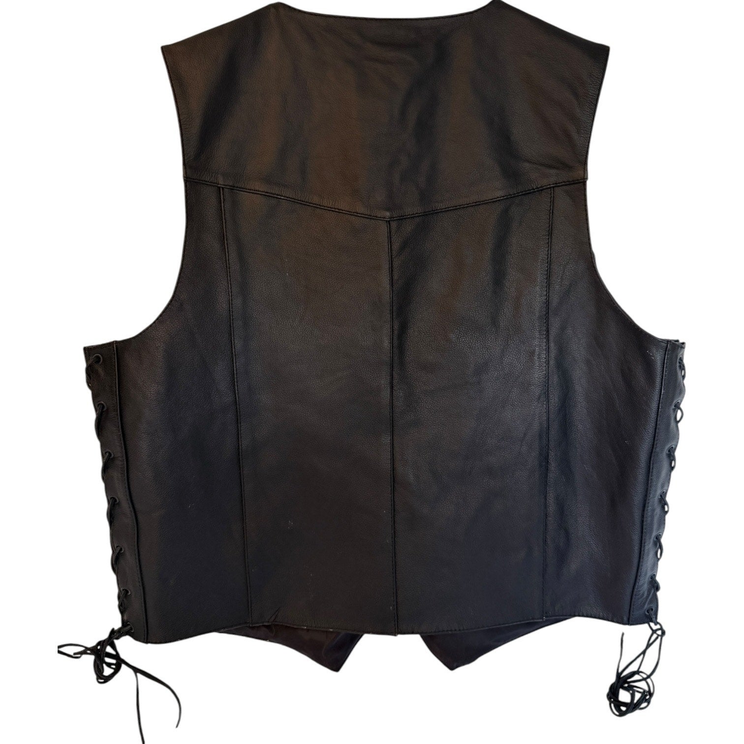 FMC Leather Vest Mens 48 Black Motorcycle Biker Snap Front Vintage