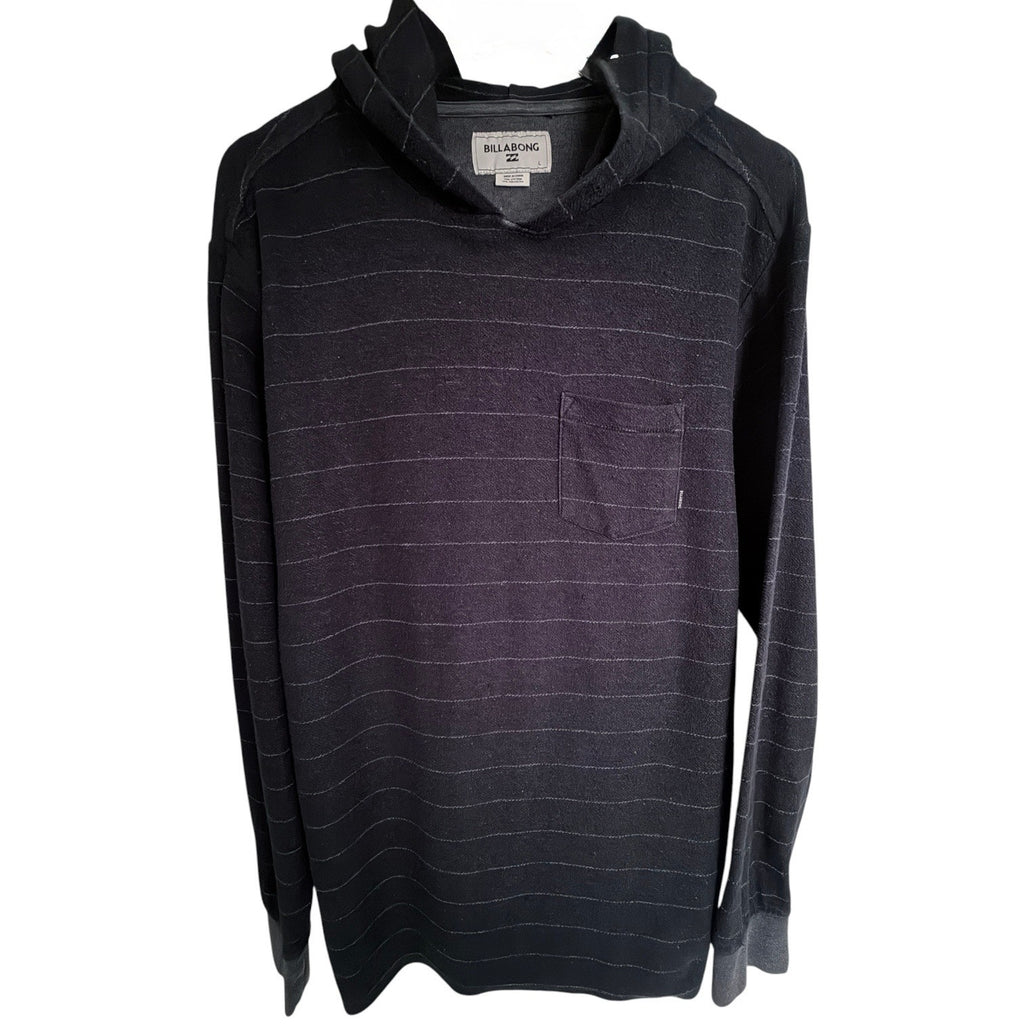 Billabong Mens Long Sleeve Hoodie Black Pinstripe Lightweight Size Large
