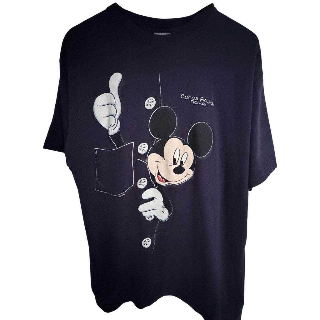 Sherry Mickey Mouse Cocoa Beach Florida Graphic Pocket T Shirt Mens XL Navy