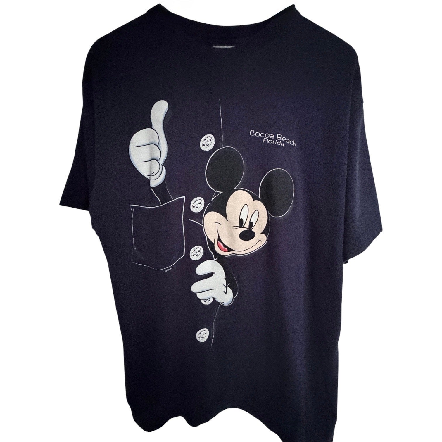 Sherry Mickey Mouse Cocoa Beach Florida Graphic Pocket T Shirt Mens XL Navy