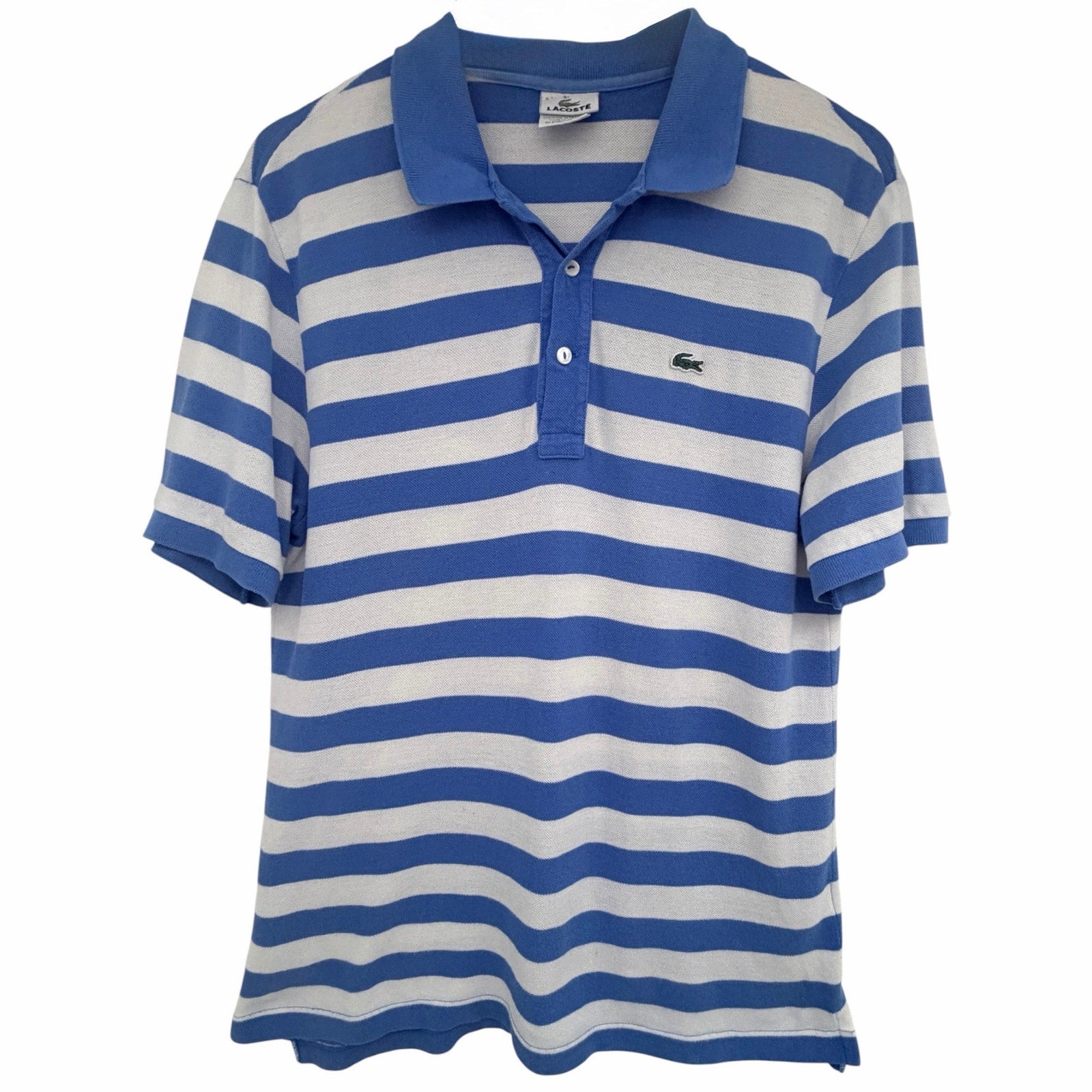 Lacoste Blue Gray Striped Pique Polo Shirt Mens Large