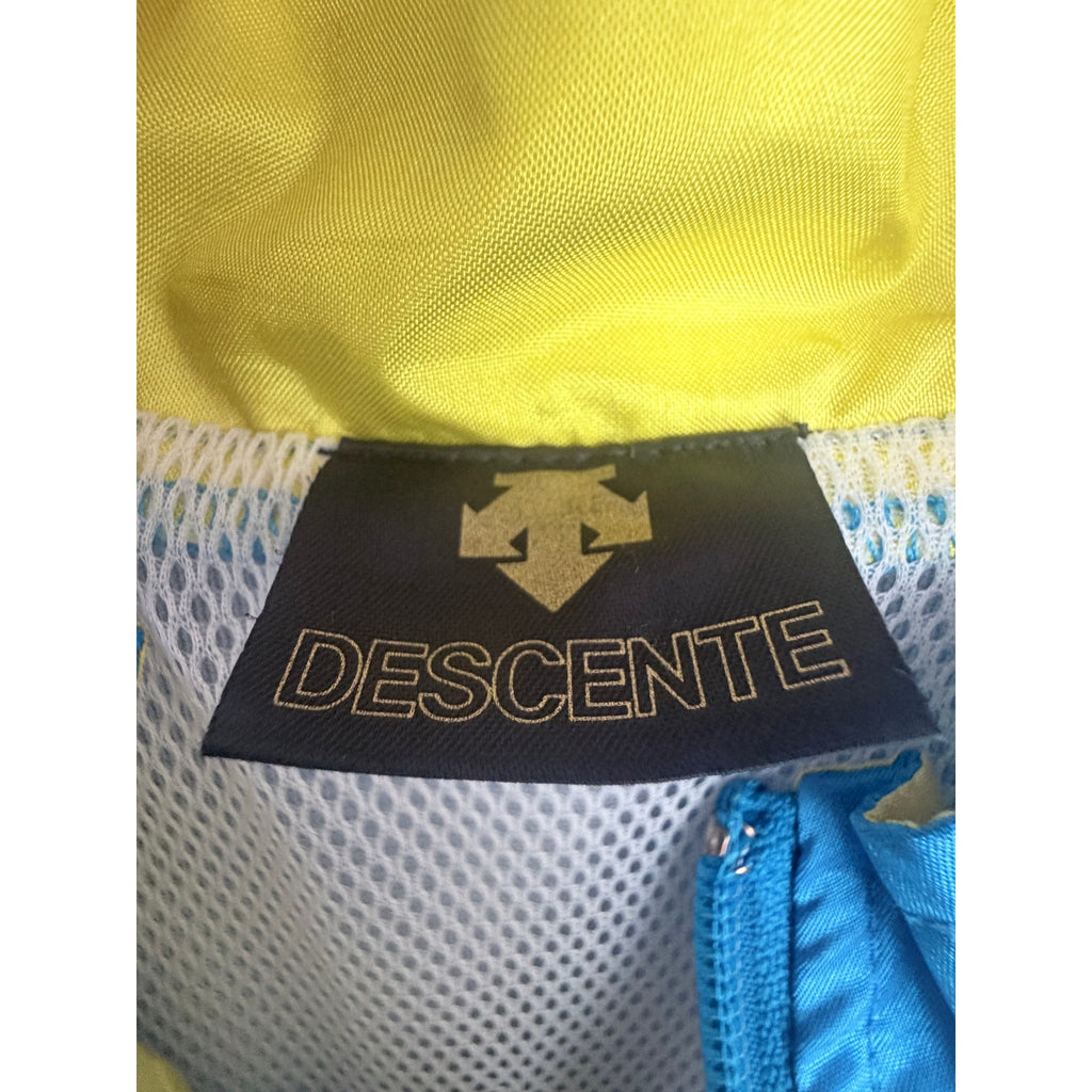 Descente Windbreaker Jacket Mens Large Blue Yellow Lightweight Full Zip