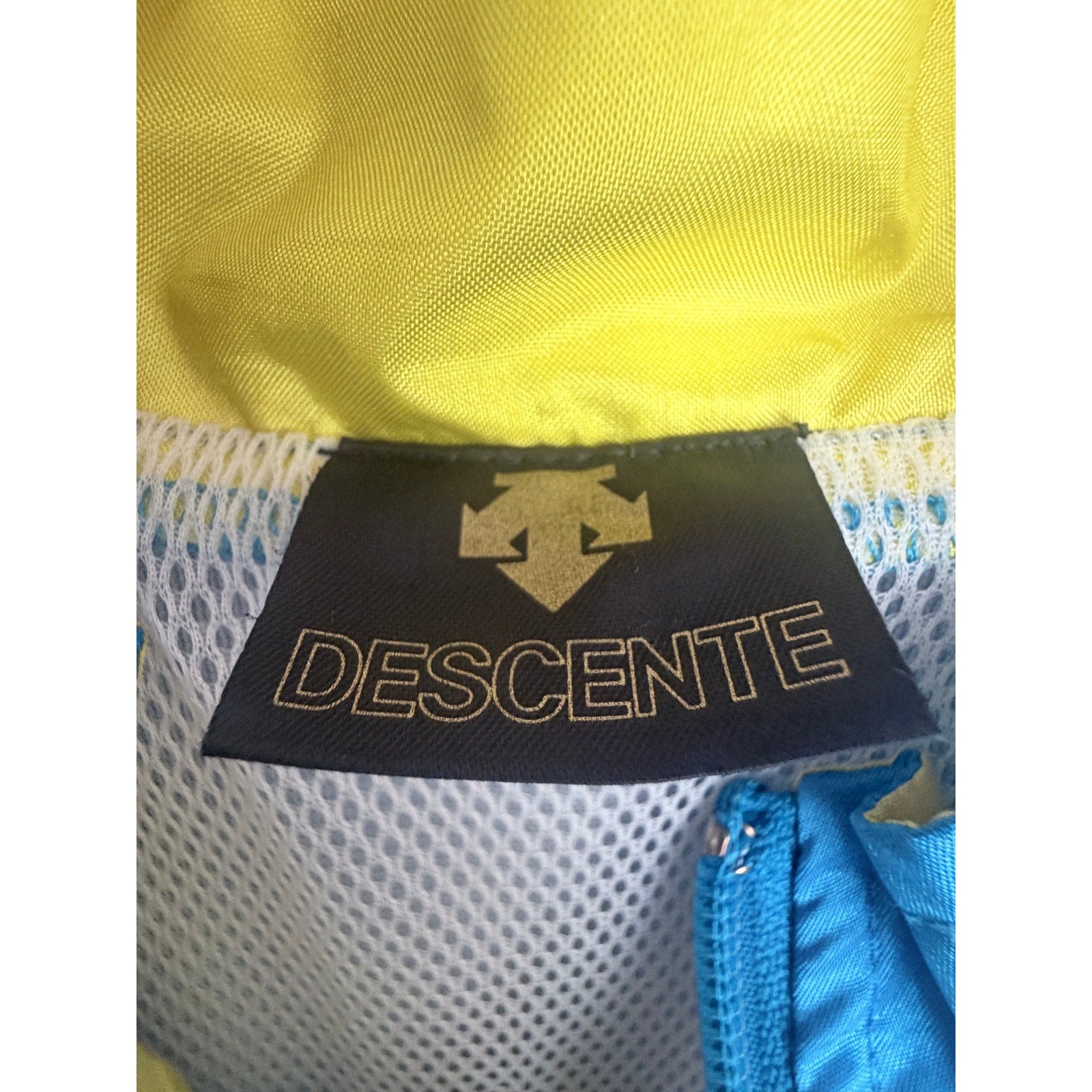 Descente Windbreaker Jacket Mens Large Blue Yellow Lightweight Full Zip