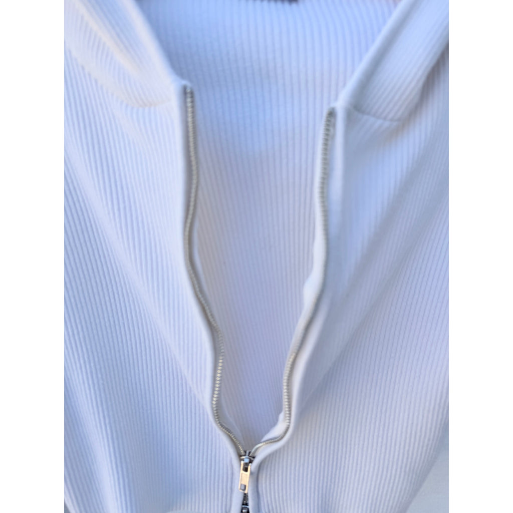 Brandy Melville Ribbed Zip Hoodie Womens One Size White Cropped