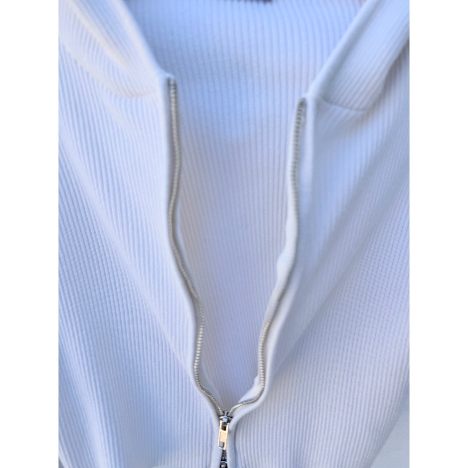 Brandy Melville Ribbed Zip Hoodie Womens One Size White Cropped