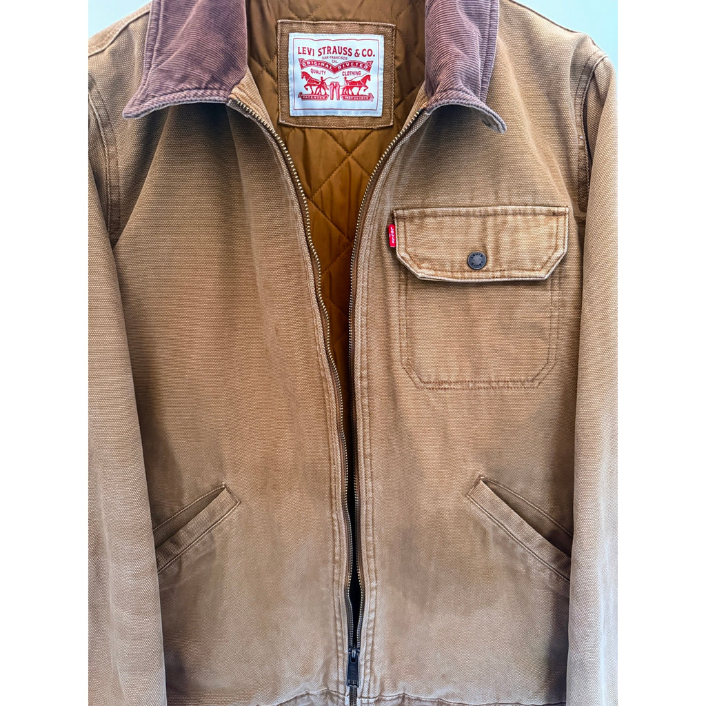 Levis Canvas Work Jacket Mens Medium Brown Full Zip Utility Chore Coat