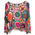Contempo Casuals Womens OneSize Crochet Open Knit Sweater Multicolor Floral Boho