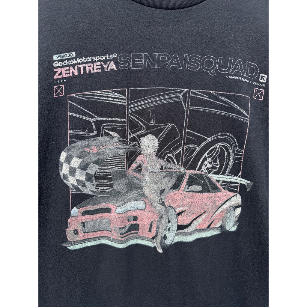 Gecko Motorsport Zentreya Senpai Squad Graphic Tee Mens L Black Anime Car Tee
