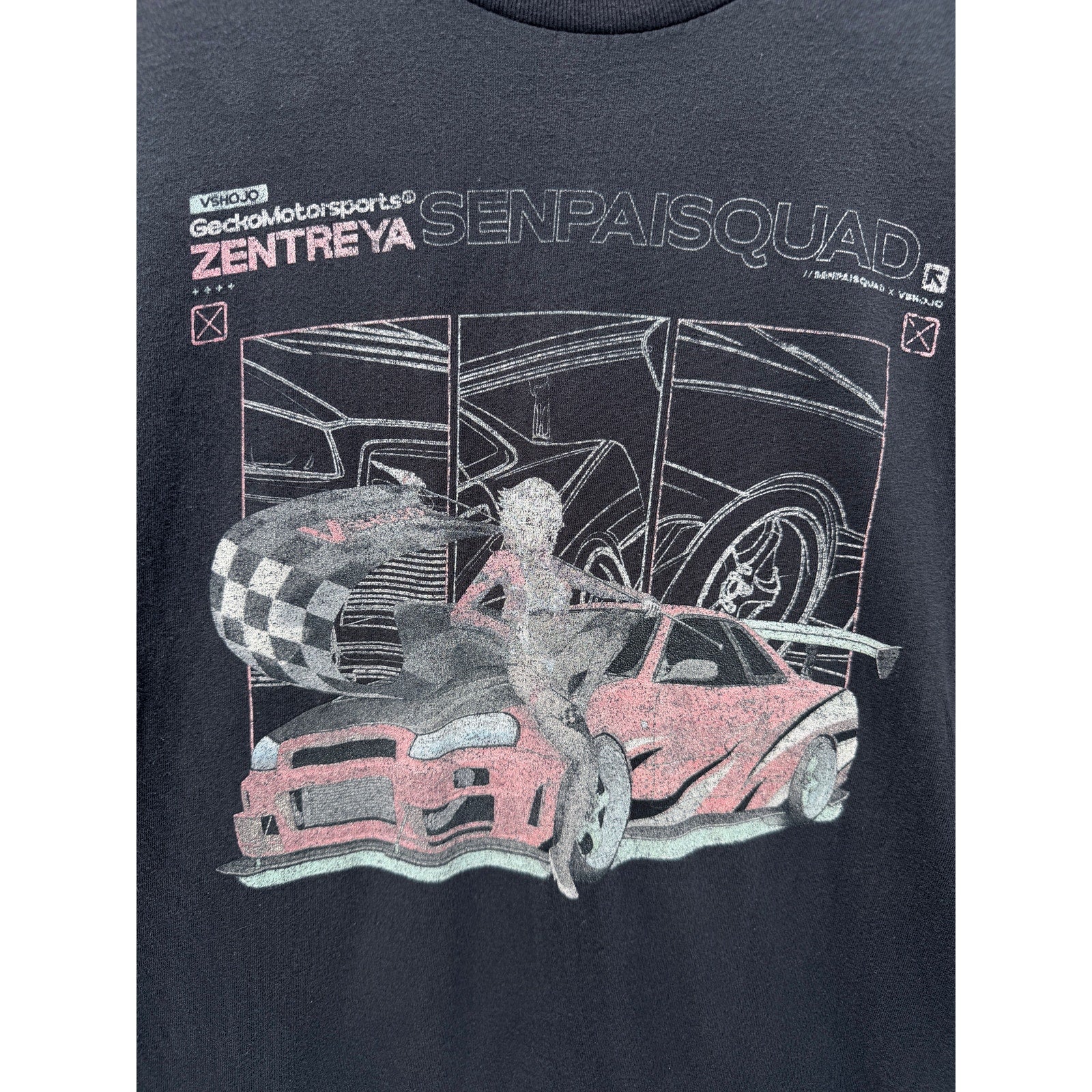 Gecko Motorsport Zentreya Senpai Squad Graphic Tee Mens L Black Anime Car Tee