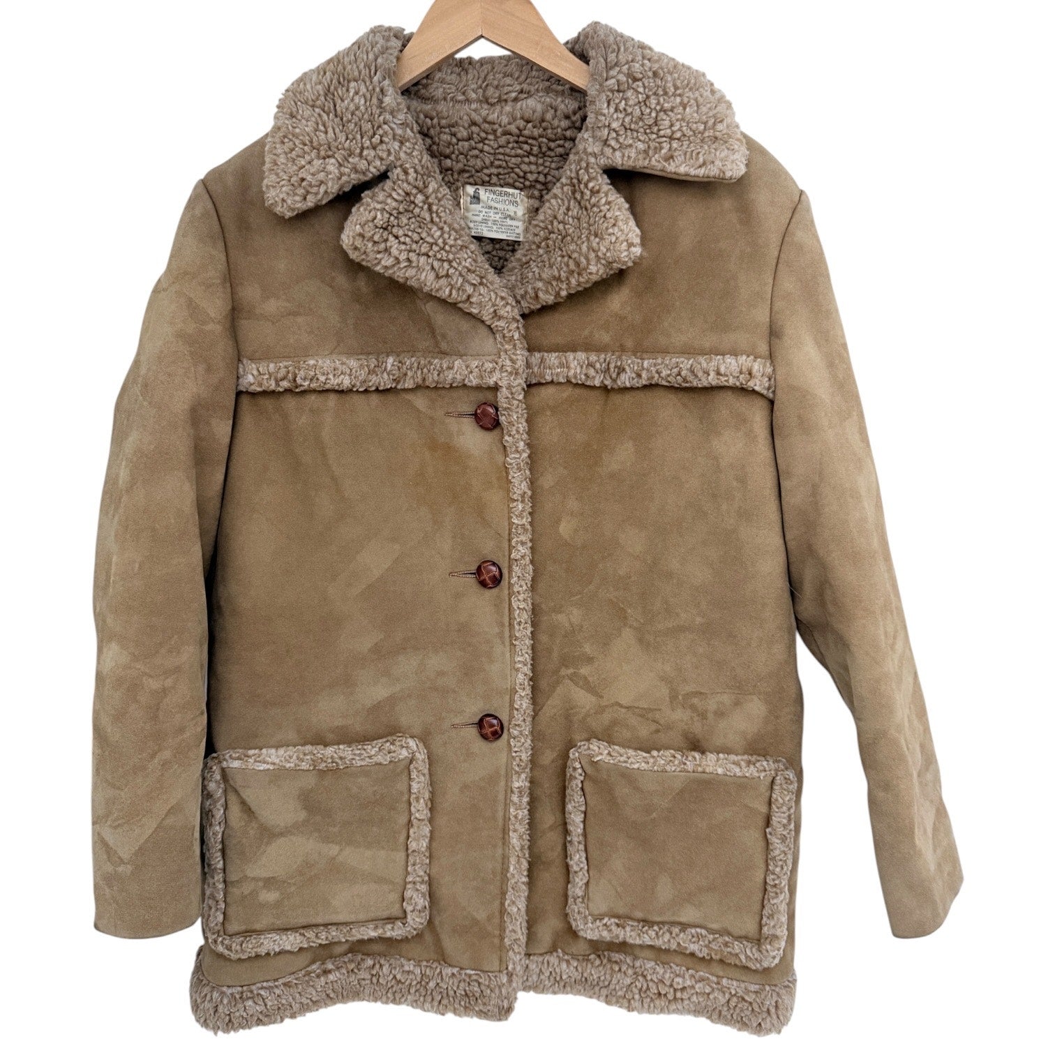 Fingerhut Fashions Sherpa Coat Womens 16 Tan Faux Suede Vintage Jacket