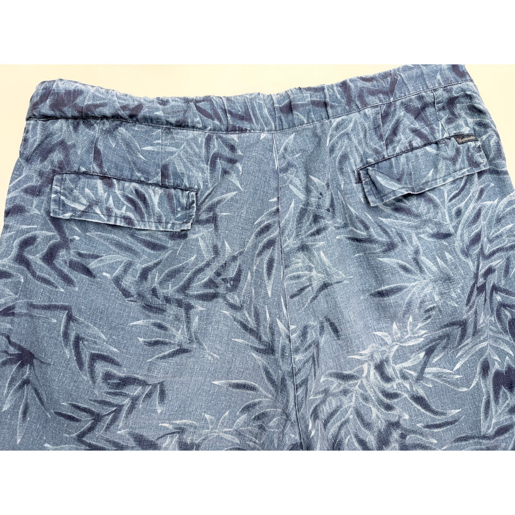Faconnable Linen Blend Shorts Mens 38 Blue Tropical Leaf Casual Summer Shorts
