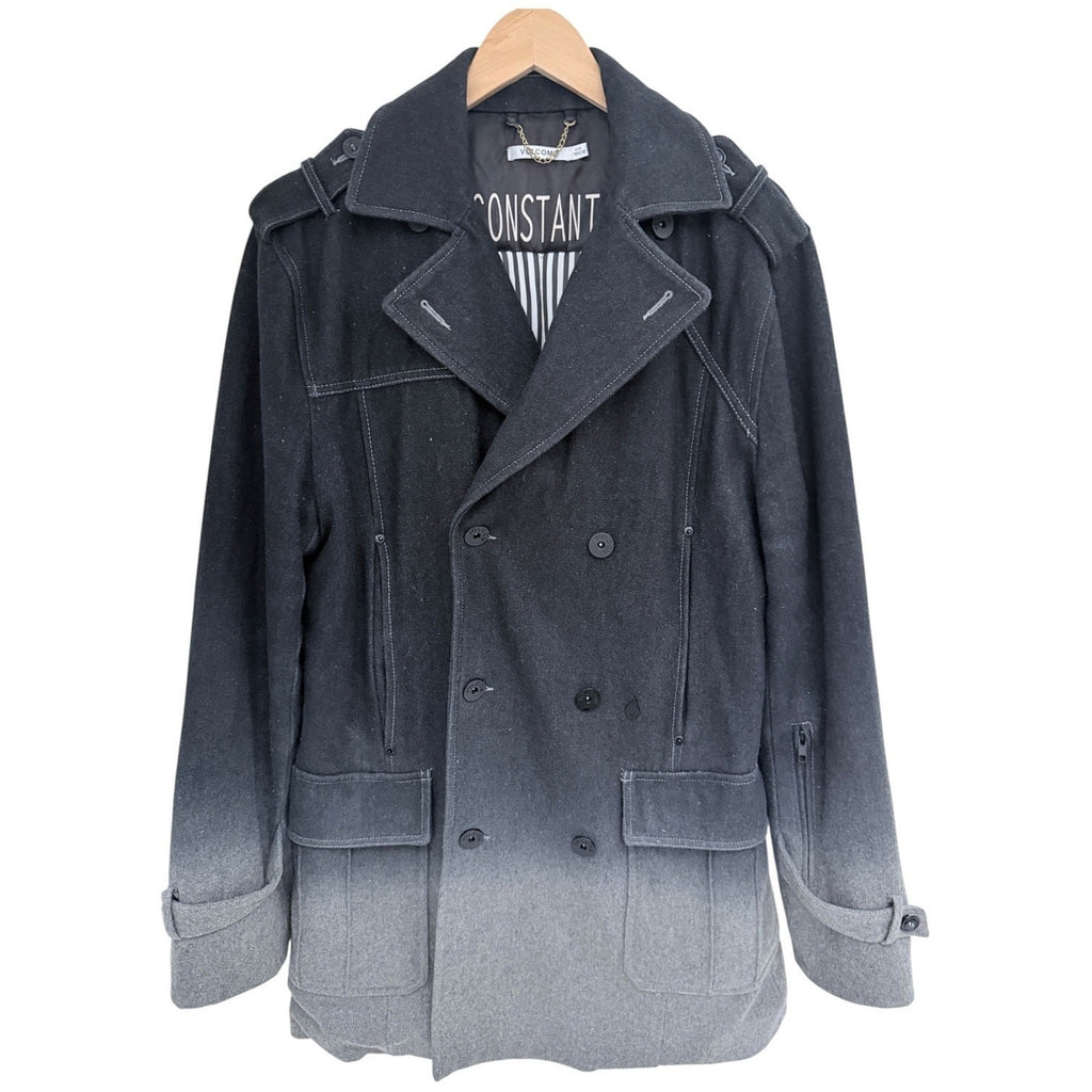 Volcom Peacoat Jacket Mens Medium Gray Ombre Wool Blend Double Breasted Coat