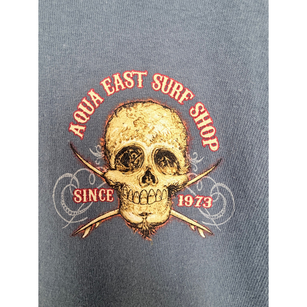 Aqua East Surf Shop Mens Large Blue Graphic T Shirt Skull Florida Beach Cotton