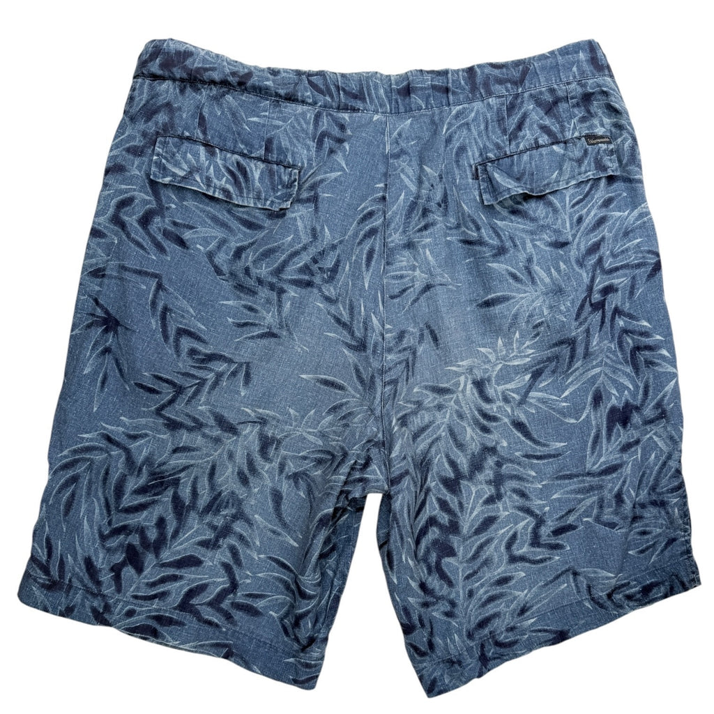 Faconnable Linen Blend Shorts Mens 38 Blue Tropical Leaf Casual Summer Shorts